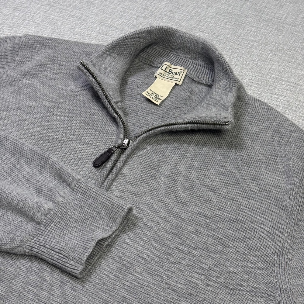 L.L. Bean Wool 1/4 Zip Sweater Pullover Mens XL Gray Mock Neck Tight-Knit
